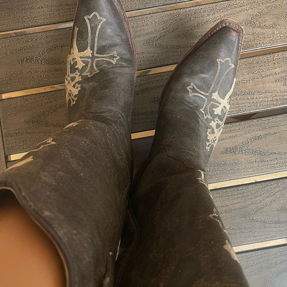 CIRCLE G Brown Leather CROSS Snip Toe COWGIRL Boots 8.5M - Picture 8 of 11